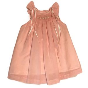 Pink smocked flutter sleeve dress 12M